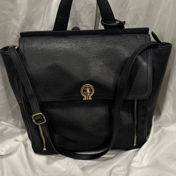 Fossil Black Leather Backpack with Gold Key Charm